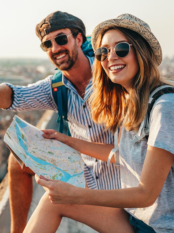 A tourist couple with a map