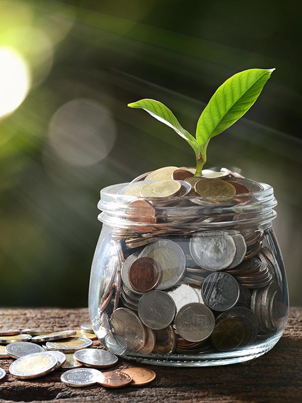 Coins in a glass jar
